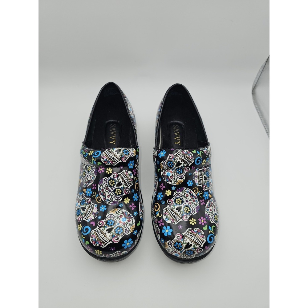 Nursing Clogs Shoes Skull Floral Women's Size 8.5 by Savvy Slip Resistant